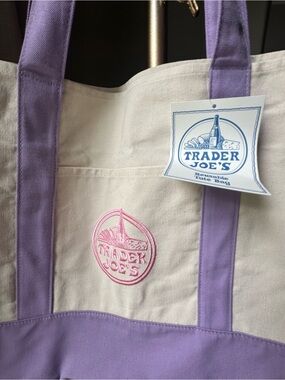 Trader Joe's Lavender and Cream Canvas Tote